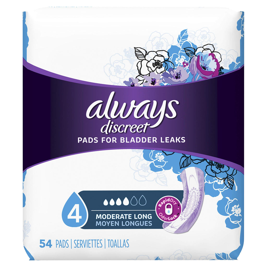 Always Discreet Incontinence Pads for Women - Moderate (4) - Long