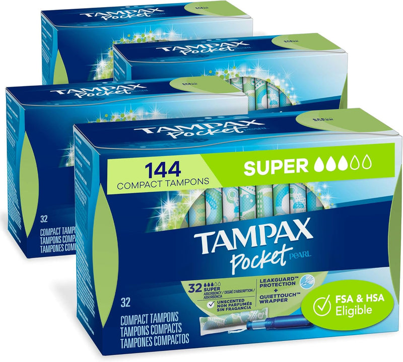 Tampax Pocket Pearl Plastic Tampons 128 Count