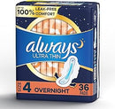 Always Ultra Thin Overnight Feminine Pads - size 4 - 36