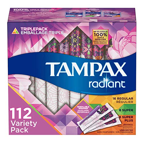 Tampax Radiant Plastic Tampons 112 Count Total, Pack of 4