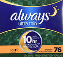 Always Ultra Thin Overnight Pads - Size 4 - 76 Count