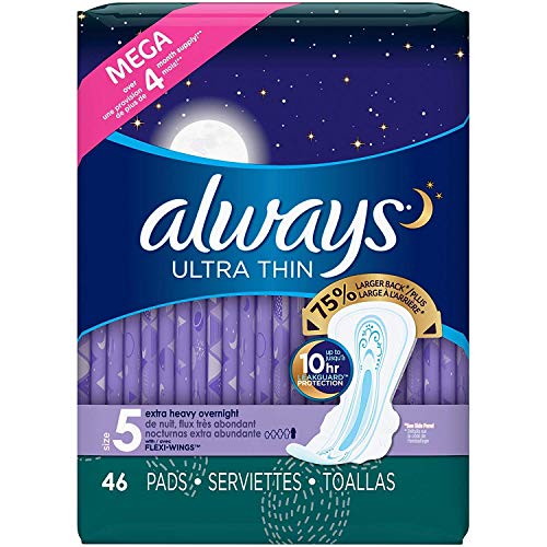 Always Ultra Thin Extra Heavy Overnight Pads With Wings -Size 5 - 46 count