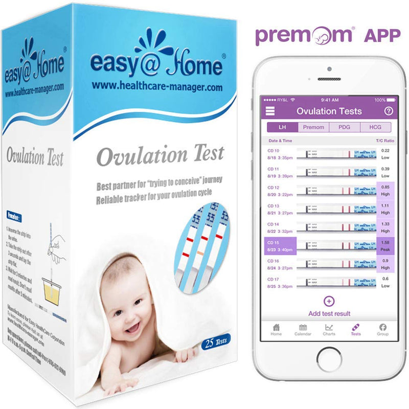 Easy@Home Ovulation Test Strips, 25 Pack Fertility Tests, Ovulation  Predictor Kit, Powered by Premom Ovulation Predictor iOS and Android App,  25 LH