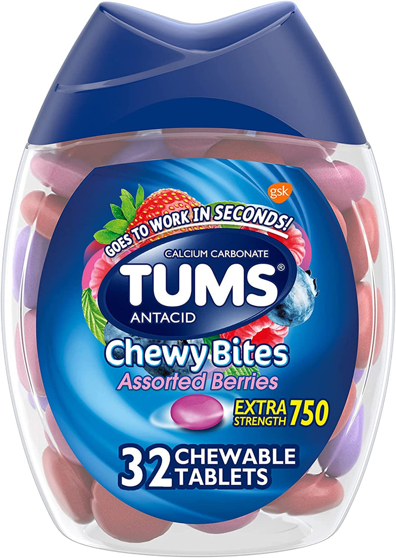 TUMS Fast-acting Extra Strength Heartburn Relief, Berry Chewy Bites,  32 count