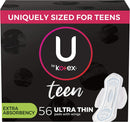 U By Kotex Ultra Thin Teen Wing Pads- 56 count (4 packs of 14)