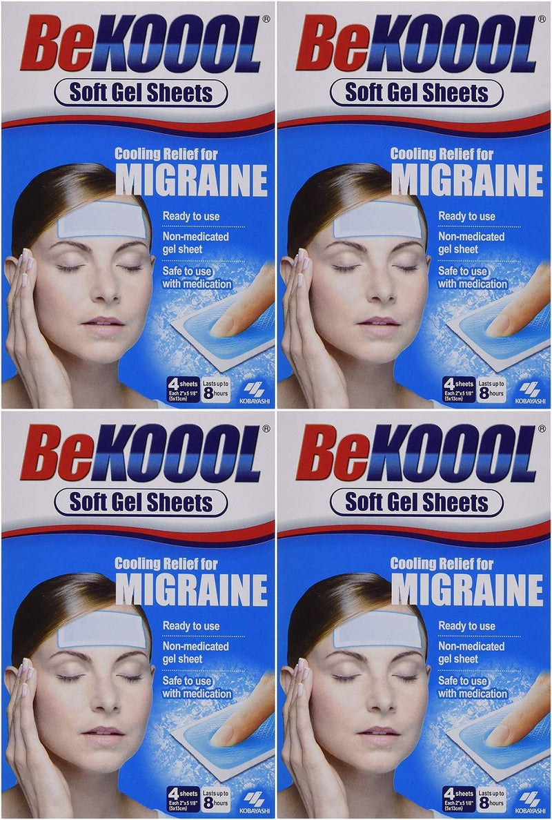 Be Koool Cooling Relief for Migraine, Soft Gel Sheets, 4 Sheets (Pack of 4)